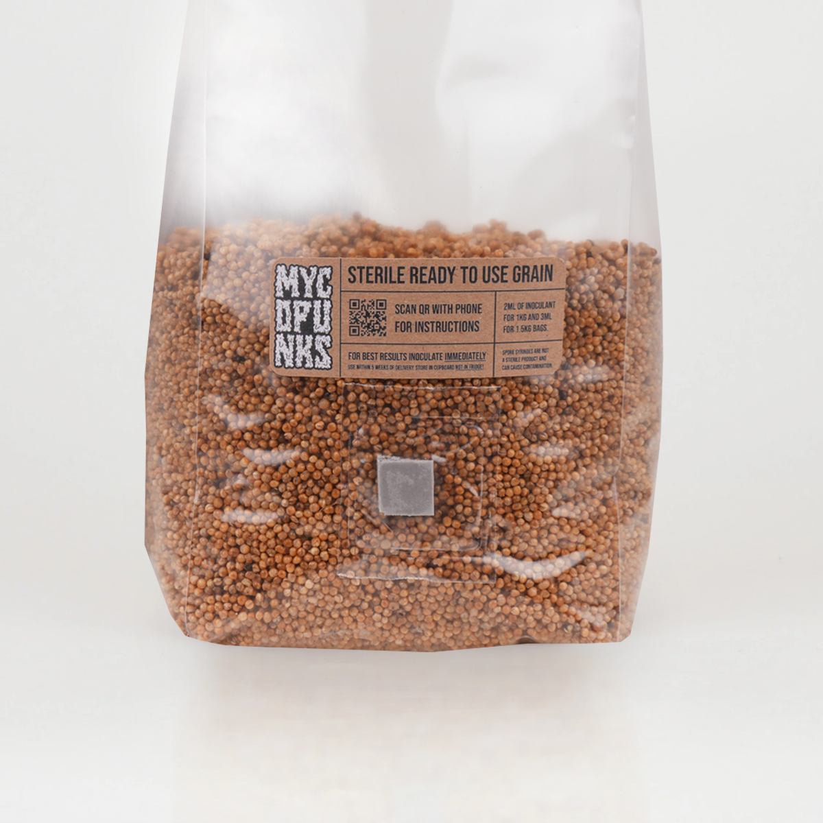 A larger 1.5kg bag of MycoPunks millet grain spawn