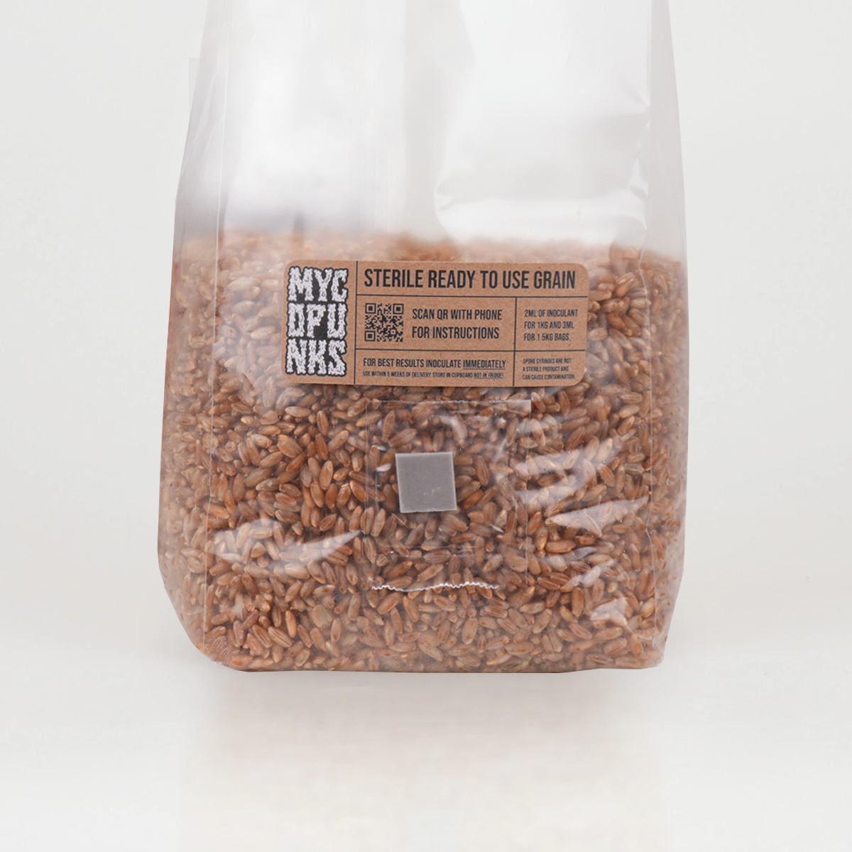A larger bag of MycoPunks Sterile Organic Rye Grain